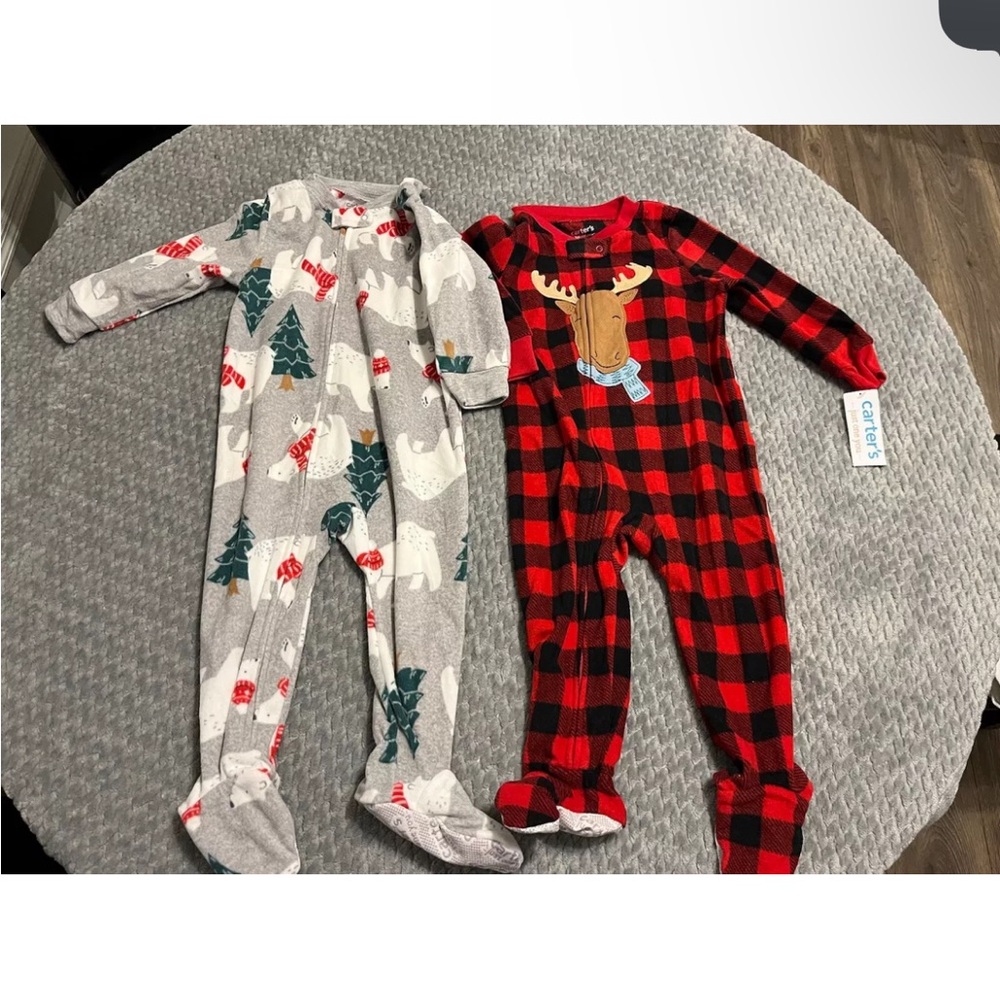 Carters Christmas Set 2 Pieces Fleece Footie Pyjamas Size 18 Months